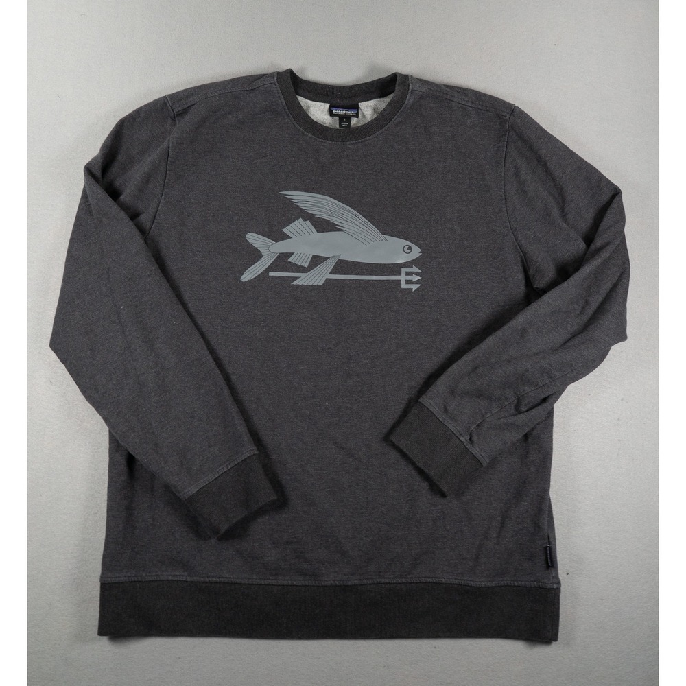 Patagonia Flying Fish Organic Cotton Crewneck Sweatshirt Gray Large 39473 L
